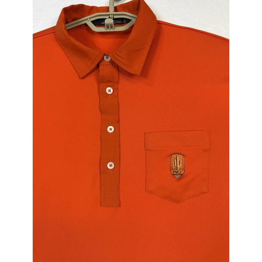 RLX Ralph Lauren Polo Shirt Mens Sz M Orange Golf Performance Athletic PVCC Logo